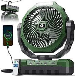 FRIZCOL 3-in-1 Camping Fan - Portable Fans Rechargeable - 48000mAh Battery Powered Fan with Light & Remote for Indoor, Outdoor, Tent, Travel, Fishing, Jobsite, Gifts for Men Dad Him - Green