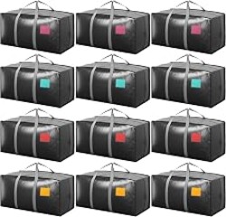 RMOHRO 12 Pack Moving Bags with Full-Open Side Zipper, Extra Large 93L Heavy Duty Waterproof Foldable Storage Totes for College Dorm, Moving & Home Organization Gray