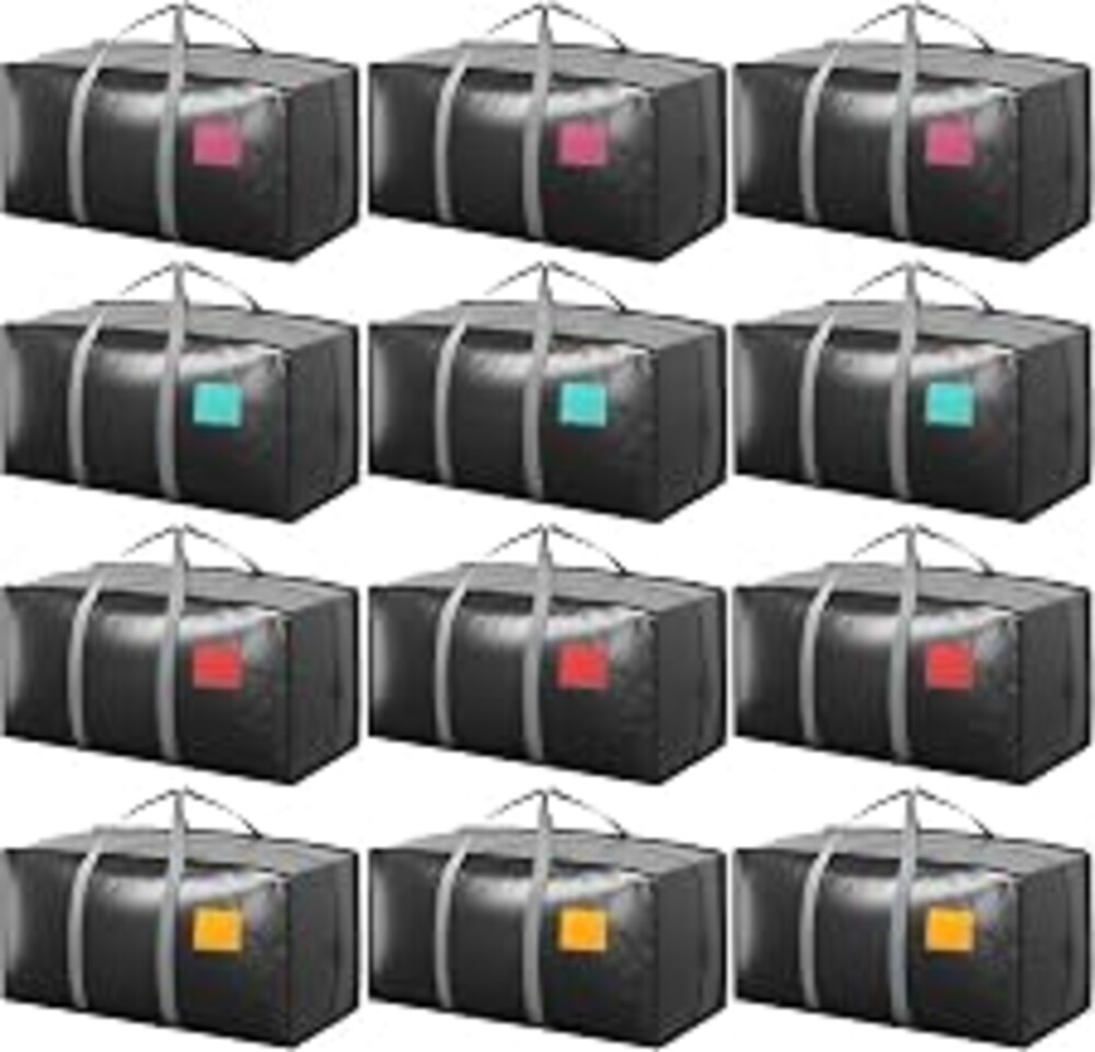 RMOHRO 12 Pack Moving Bags with Full-Open Side Zipper, Extra Large 93L Heavy Duty Waterproof Foldable Storage Totes for College Dorm, Moving & Home Organization Gray