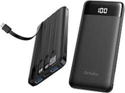 Orfeika Fast Charging Portable Charger Power Bank with Built-in 4 Cables | 10000mAh|Ultra-Slim&Light|Flight-Safe|Power 6 Devices at Once|22.5W|Battery Pack For iPhone,Samsung,Google|Travel Essentials