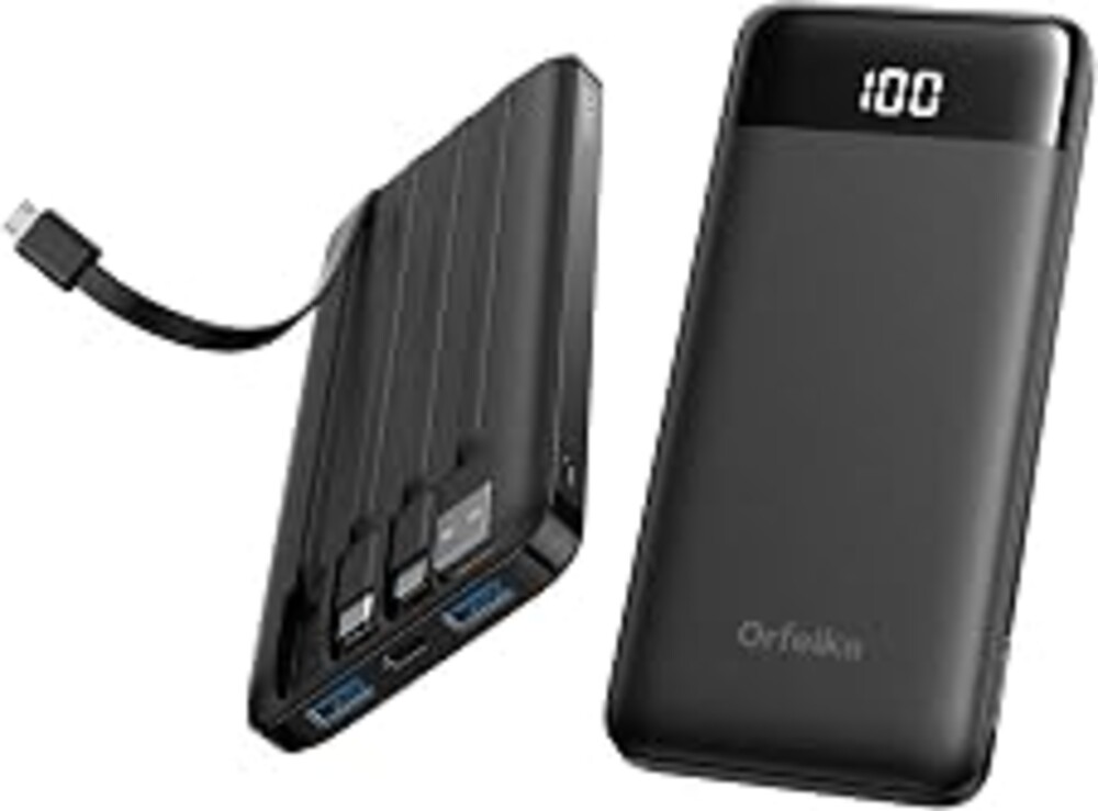 Orfeika Fast Charging Portable Charger Power Bank with Built-in 4 Cables | 10000mAh|Ultra-Slim&Light|Flight-Safe|Power 6 Devices at Once|22.5W|Battery Pack For iPhone,Samsung,Google|Travel Essentials