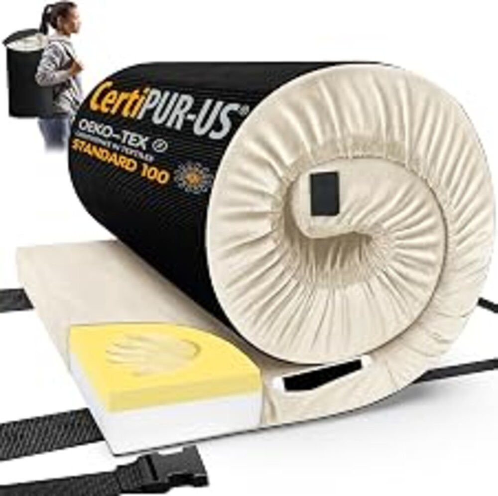CYMULA Memory Foam Camping Mattress Pad, CertiPUR-US Sleeping Mat, Portable Roll Up Mattress for Adults, Camping Bed Pads for Sleepover, Car Bed with Travel Bag