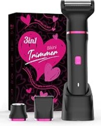 RISINA 3-in-1 Bikini Trimmer for Women, Women's Razors for Shaving, Black | IPX7 waterproof body shaver with facial and curved heads for wet and dry grooming on bikini area, face, legs and underarms