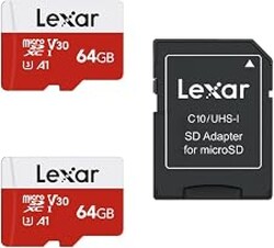 Lexar E-Series 64GB 2 PK Micro SD Card microSDXC UHS-I Flash Memory Card | 100MB/s, C10, U3, A1, V30, Full HD, 4K UHD, High Speed TF Card with Adapter