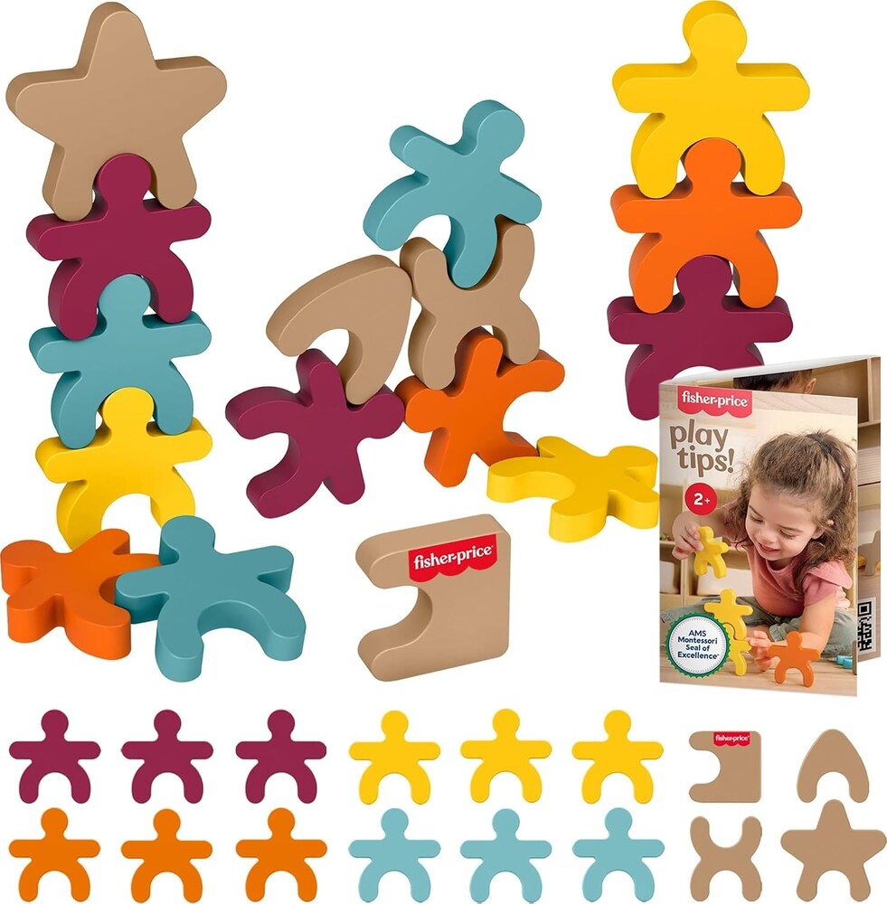 Fisher-Price Wood Montessori Stacking Shapes Learning Activity | 16 Wooden Pieces + Expert Play Tips, American Montessori Society Seal of Excellence, Kids Ages 2+ Years
