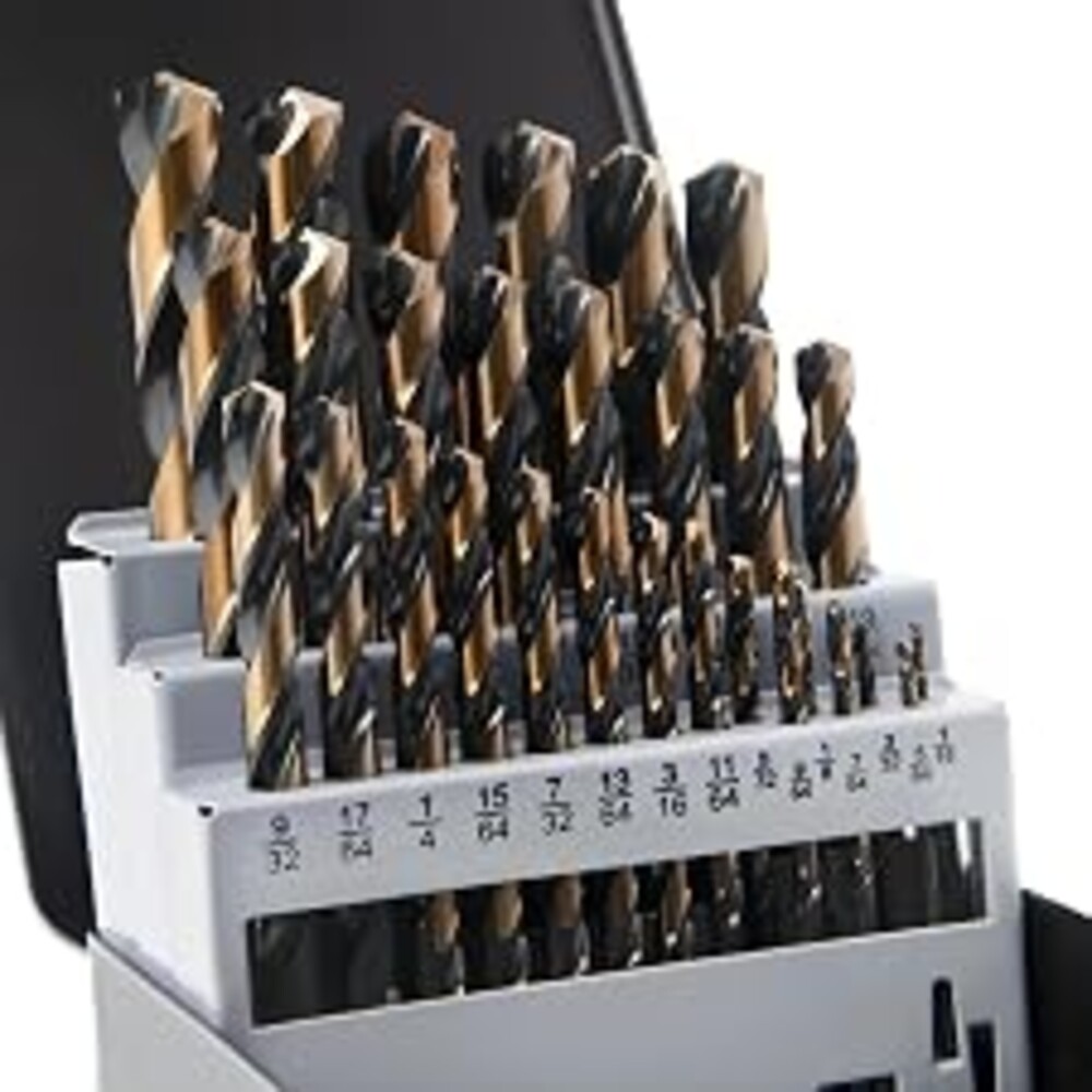 KENDO 29PC Drill Bit Set, 1/16"-1/2" Size 135° Tip HSS with Black and Gold Finish with Storage Case, Twist Jobber Length Drill Bit Kit for Cast Iron, Hardened Metal, Stainless Steel, Plastic and Wood
