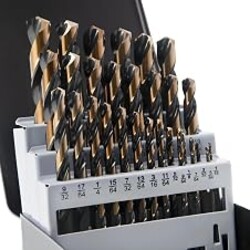 KENDO 29PC Drill Bit Set, 1/16"-1/2" Size 135° Tip HSS with Black and Gold Finish with Storage Case, Twist Jobber Length Drill Bit Kit for Cast Iron, Hardened Metal, Stainless Steel, Plastic and Wood