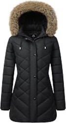 Women's Long Warm Winter Coat Windproof Thickened Fleece Lined Down Jacket Waterproof Puffer Outerwear with Removable Hood