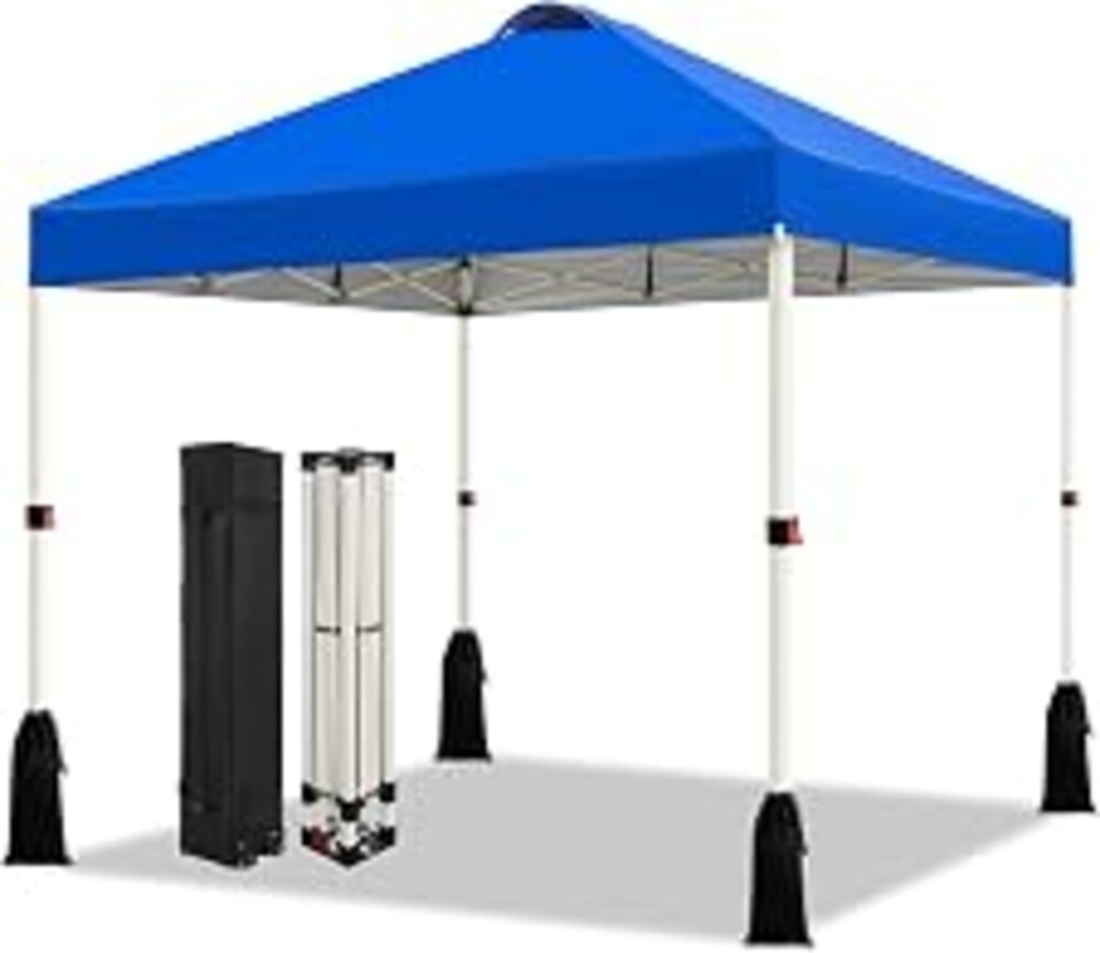 WEIZE 10x10 Pop Up Canopy Tent, 1-Button Push Setup Canopy Tent, Adjustable Height Instant Portable Shelter, Portable Roller Bag, Easy Outdoor Sun Shade for Events, 4 Weight Bags, Blue