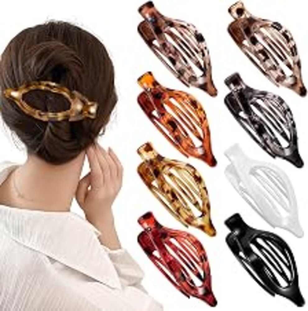 obeoby 8 Pcs Flat Hair Claw Clips For Women French Barrettes, Tortoiseshell | Lay-Flat Design, Non-Slip Plastic Medium Large Hair Clips For Thick Or Thin Hair Accessories Birthday Back To School Gifts