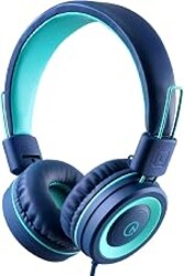 noot products K11 Kids Headphones Wired 3.5mm Jack Tangle-Free Navy/Teal | 5ft Long Cord, Foldable, Plug in On-Ear Headset for iPad, Amazon Kindle Fire, Boys, Girls, School, Laptop Travel Plane Tablet