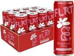 FLRT Energy, Strawberry Fling, Clean Energy, Energy Drink, 12 Fl Oz (Pack of 12)
