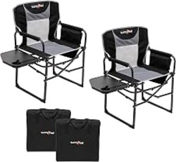 SUNNYFEEL Oversized Camping Chair Portable Directors Chairs with Side Table | Heavy Duty Folding Lawn Chair for Adults 300LBS with Compact Size, Breathable Mesh, Pocket & Carry Bag for Outdoor, Lawn, RV