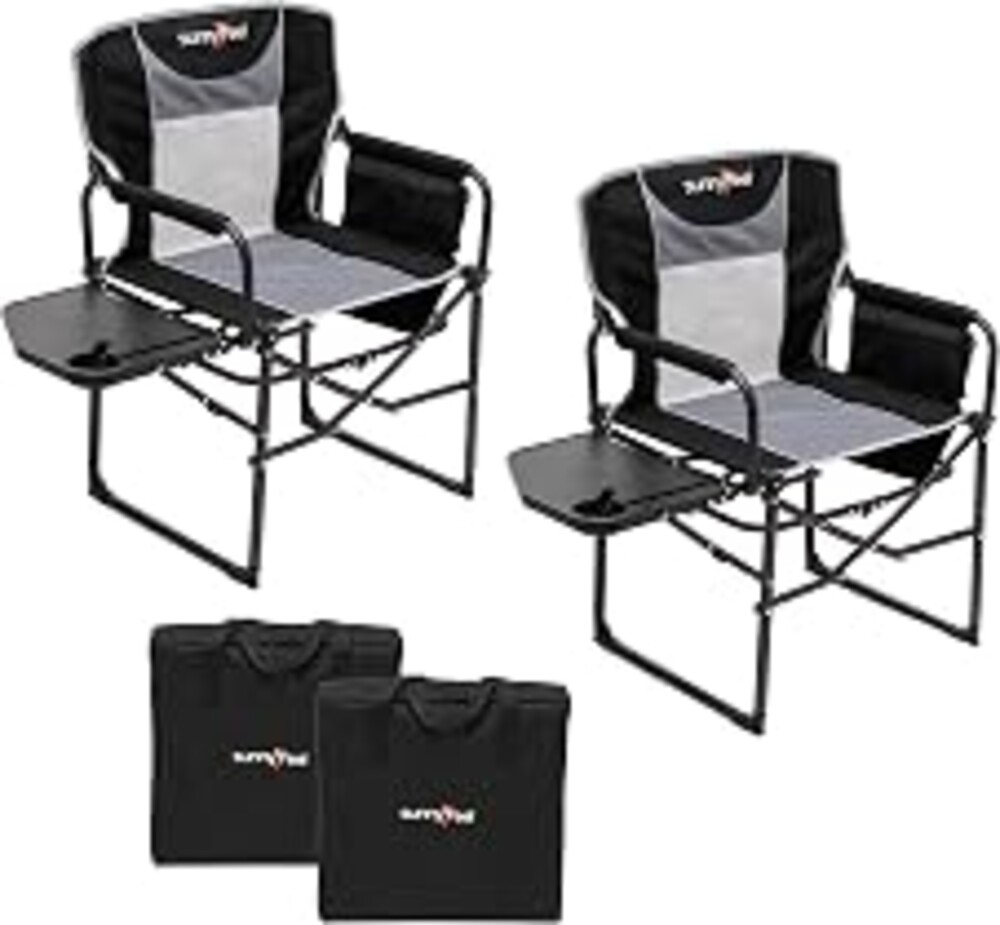 SUNNYFEEL Oversized Camping Chair Portable Directors Chairs with Side Table | Heavy Duty Folding Lawn Chair for Adults 300LBS with Compact Size, Breathable Mesh, Pocket & Carry Bag for Outdoor, Lawn, RV
