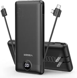 VEGER Portable Charger for iPhone, Power Bank Built in Cable and Wall Plug | 10000mAh All in One USB C External Battery Pack, Travel Essentials, Compatible with iPhone, iPad, Samsung, Android, Black