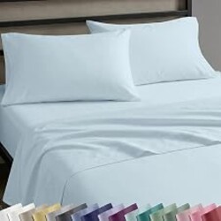 Soft Natural 100% Cotton Sateen Full Sheet Set, 4 Pc Set, Baby Blue | Backed by Good Housekeeping Seal, Light & Breathable For Hot Sleepers, 14" Deep Pocket, All-Around Elastic, Durable