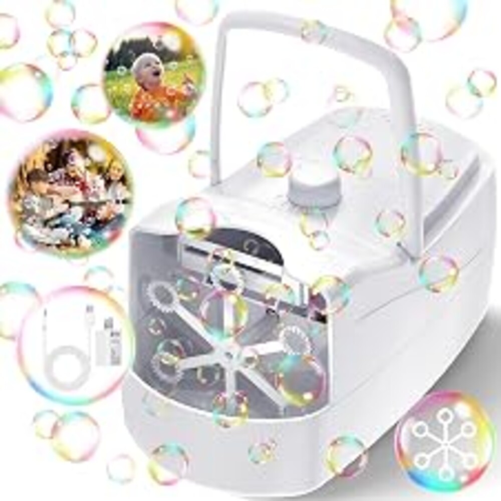 Bubble Machine for Kids, Bubble Blower for Parties and Weddings (White) | High-Output 18,000 Bubbles Per Min, 2 Output Levels, Battery Operated or Plug in, for Outdoor/Indoor Party or Wedding Event