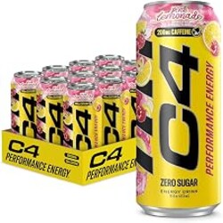 C4 Performance Energy Drink, Pink Lemonade – Zero Sugar Carbonated Pre-Workout Energy, 200mg Caffeine with Beta Alanine, 16 Fl Oz Cans (12 Pack)