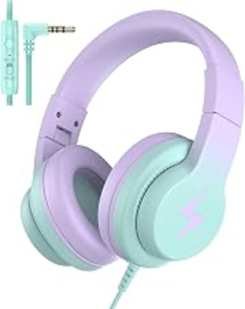 Candy Bila Wired Kids Headphones with Microphone, 85dB Safe Volume | Volume Limiter 85/94dB, HD Stereo Sound, Microphone and Wired Control,Foldable Design, Gradient Purple