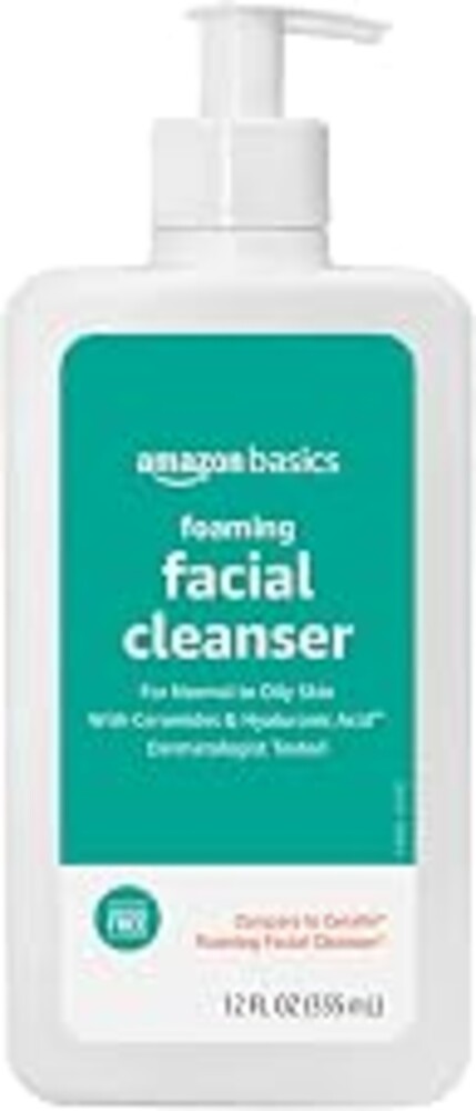 Amazon Basics Foaming Facial Cleanser with Ceramides & Hyaluronic Acid, Gentle Daily Face Wash, Non-Comedogenic, Fragrance-Free, 12 fl oz