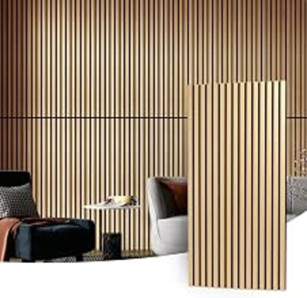 Art3d 2 Wood Slat Acoustic Panels for Wall and Ceiling - 3D Fluted Sound Absorbing Panel with Wood Finish - Oak | Noise Control, Easy to DIY, Natural Texture, Sustainable Material, Ideal for Homeowners, Designers, for Living Room, Office