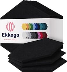 Ekkogo Acoustic Panels 12-Pack Soundproof Wall Panels 12"X10.4"X0.4" Sound Panels High Density Sound Dampening Panels - [Deep Black Hexagon]