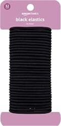 Amazon Basics No Damage Elastic Hair Ties, Ponytail Holders for All Hair Types, Snag-Free, Strong Hold, Black 4 MM, 32 Count