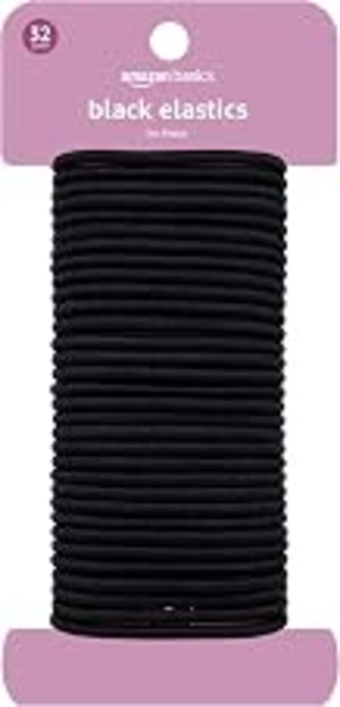 Amazon Basics No Damage Elastic Hair Ties, Ponytail Holders for All Hair Types, Snag-Free, Strong Hold, Black 4 MM, 32 Count