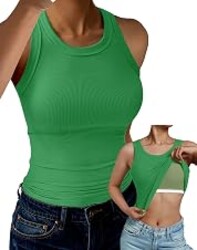 GKBK Tank Top for Women Built in Bra High Neck Ribbed Basics Tops Racerback Fitted Bra Tanks