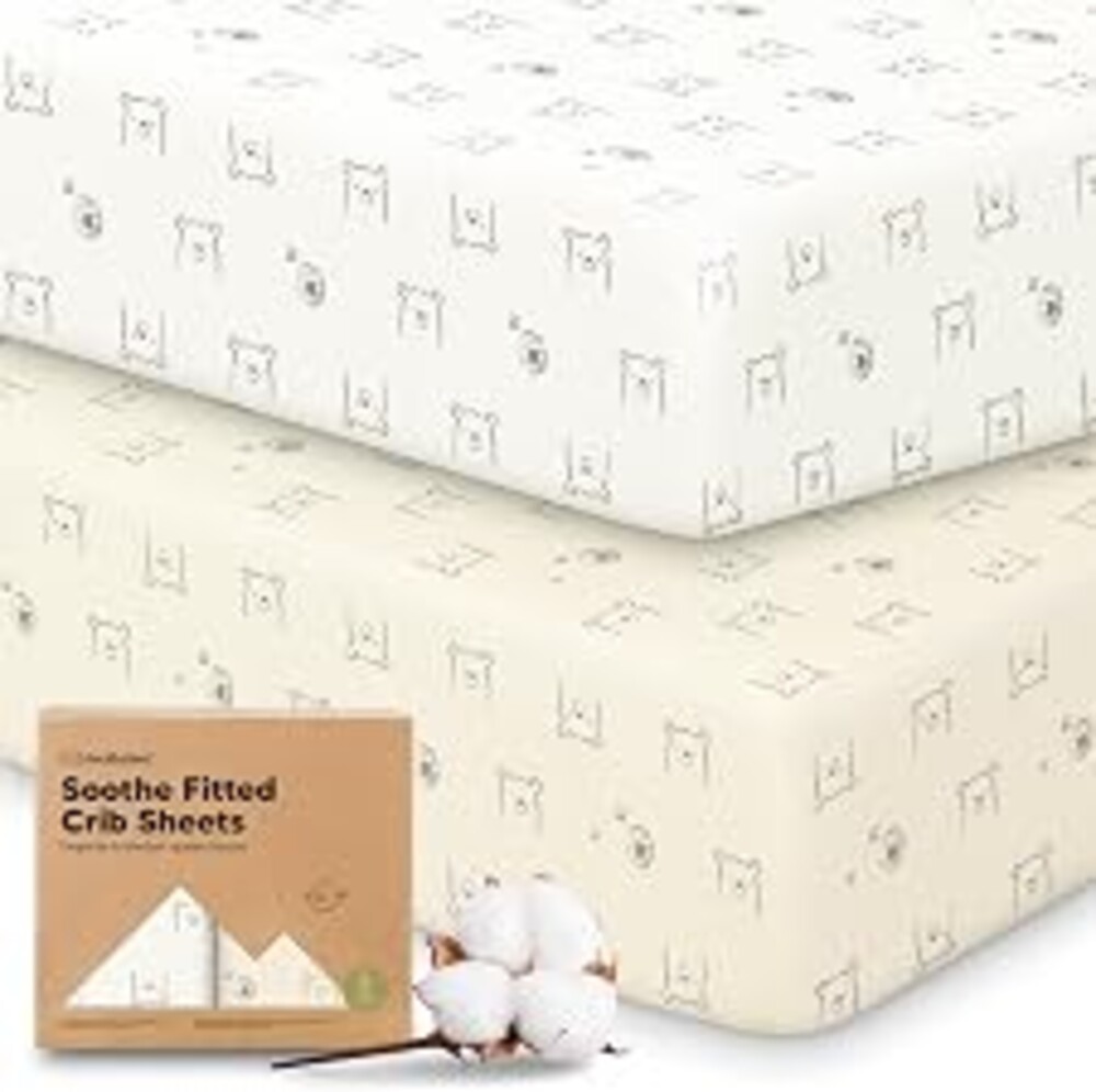 2pk Organic Cotton Crib Sheets for Boy Girl 52x28 (Bumble Bear) | Fitted Crib Mattress Sheet Neutral, Breathable Cover for Baby Bed Set, Toddler Mattress, Soft & Cute Prints