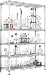 IZEUK 4250 LBS Garage Shelving Wide Storage Shelves 5 Tier Metal Shelves Heavy Duty Adjustable Utility Shelf Rack Chrome 17.7" D x 59.1" W x 70.4" H