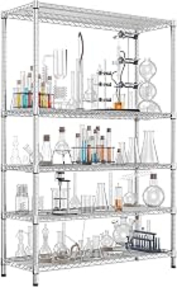 IZEUK 4250 LBS Garage Shelving Wide Storage Shelves 5 Tier Metal Shelves Heavy Duty Adjustable Utility Shelf Rack Chrome 17.7" D x 59.1" W x 70.4" H