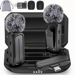 Wireless Mini Lavalier Microphone for iPhone, Android w/ Charging Case | Microphone for Content Creators, 65ft Clip on Dual Mics for TikTok, YouTube, Noise Reduction,Clear Voice, 6H Working Time