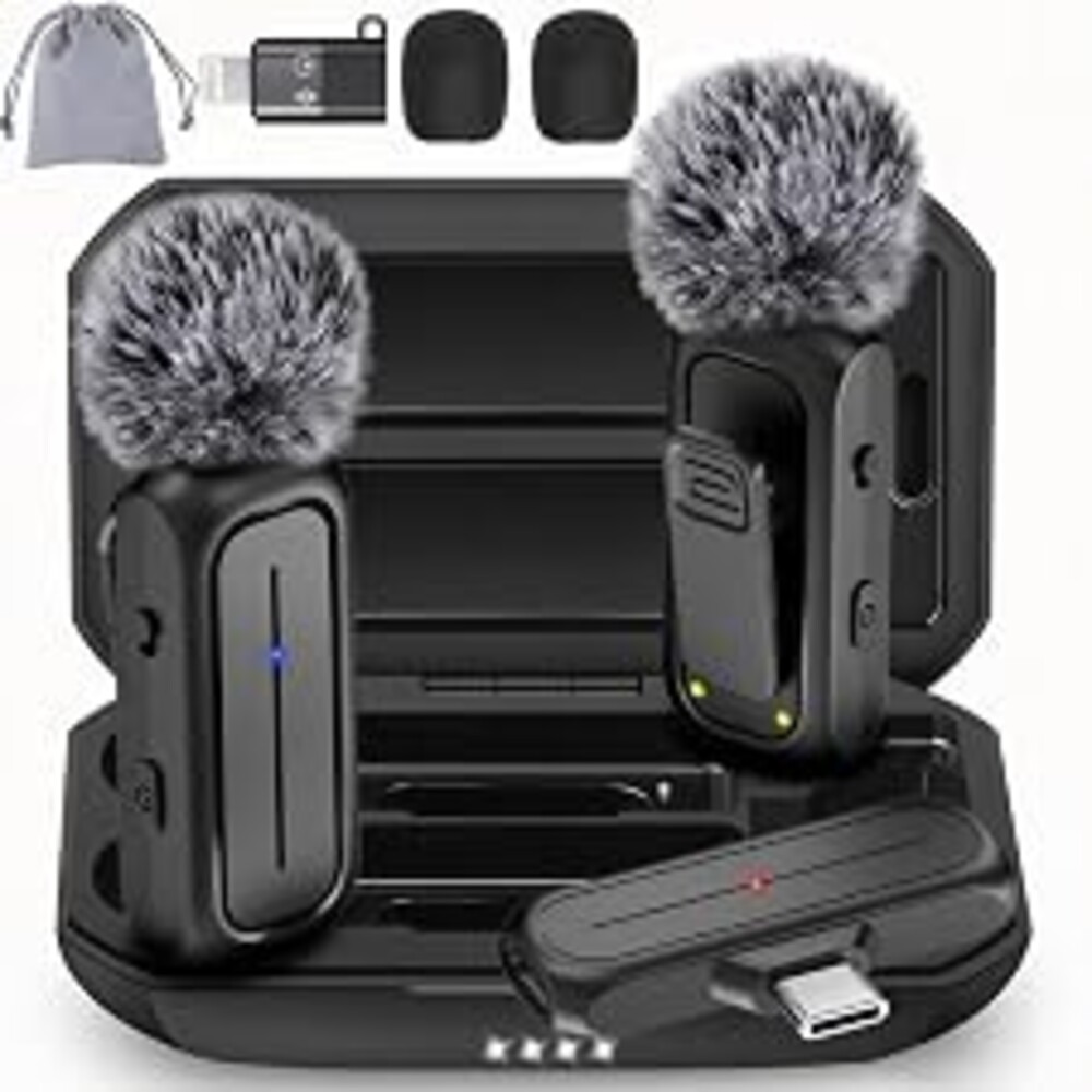 Wireless Mini Lavalier Microphone for iPhone, Android w/ Charging Case | Microphone for Content Creators, 65ft Clip on Dual Mics for TikTok, YouTube, Noise Reduction,Clear Voice, 6H Working Time