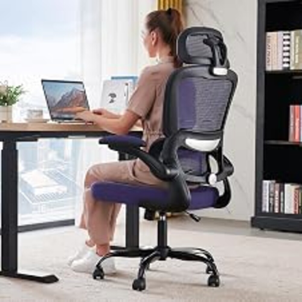 TRALT Office Chair Ergonomic Desk Chair - Gaming Chair with Lumbar Support | 330 LBS Home Office Desk Chairs with Headrest, Reading Chair with Flip-up Armrests, Comfortable Computer Chairs (1, Violet)