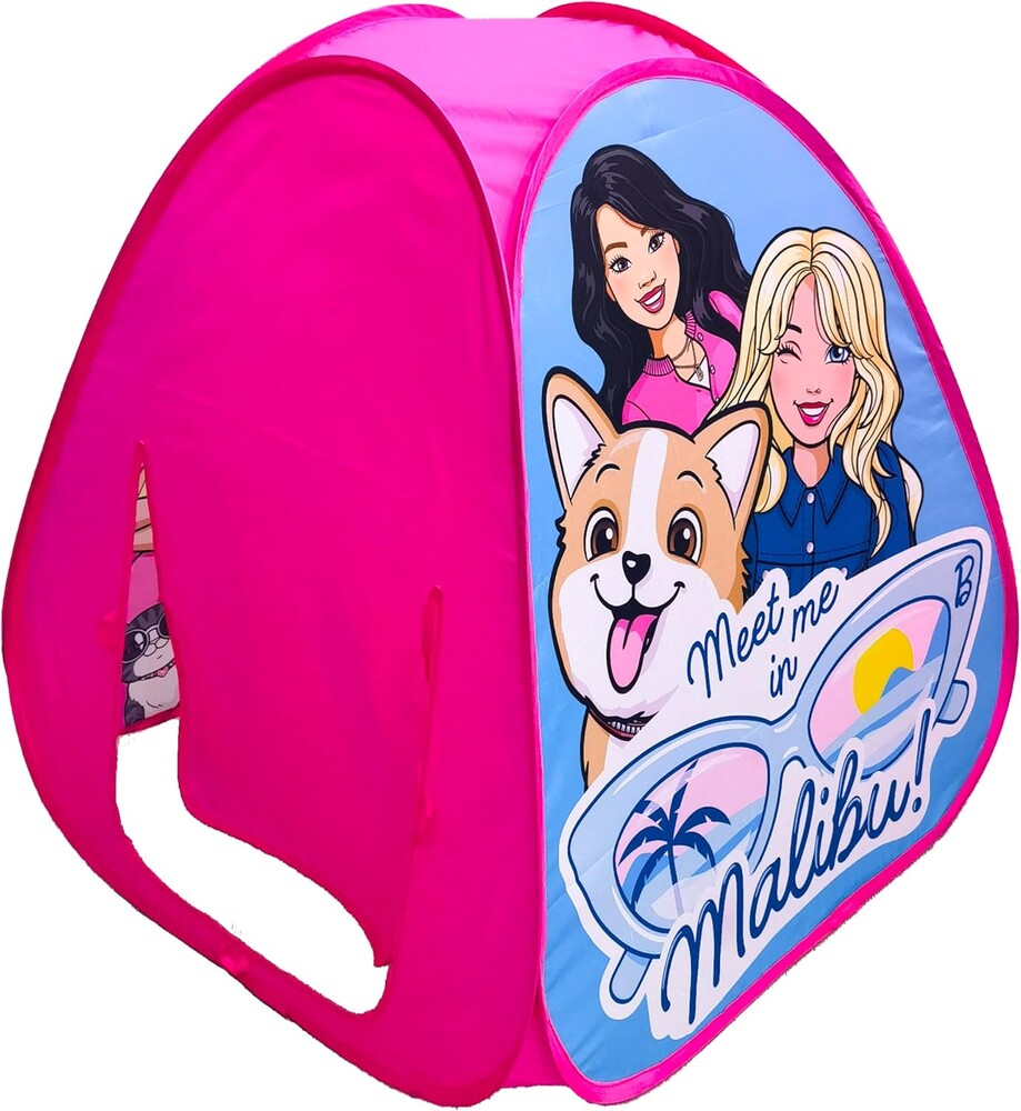 Barbie™ Malibu Pop Up Play Tent for Kids – Triangle Indoor Playhouse with Peek Through Window – Easy Setup, Folds Flat for Storage – Safe Design for Toddlers & Kids Ages 3+