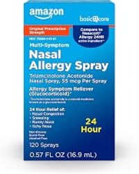 Amazon Basic Care 24 Hour Allergy Nasal Spray, Triamcinolone Acetonide 55 mcg per spray, Allergy Medicine, Non-Drowsy, 0.57 Fluid Ounce
