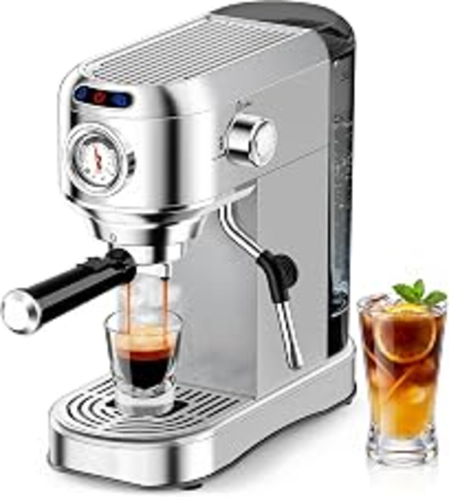 AERCANA Espresso Machine 20 Bar, Compact Espresso Coffee Machine with Milk Frother, Stainless Steel Coffee Maker with 34oz Removable Water Tank, Cappuccino Machine for Home, Office, Latte (Silver)