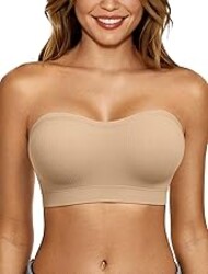 LetsJoli Strapless Bras for Women Push Up Bandeau Wireless Tube Padded Bra | Supportive Non Slip, Ribbed Soft, For Large Breast, Straps for One Shoulder & Halter Bra, No Underwire