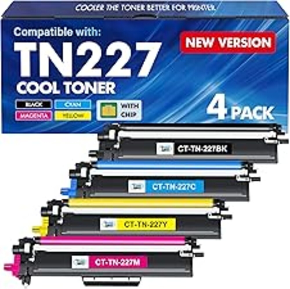 TN227 TN-227BK/C/M/Y High Yield Toner Cartridge 4 Pack TN-227 TN 227 223 | Compatible for Brother TN-223BK/C/M/Y TN223 MFC-L3770CDW HL-L3270CDW HL-L3290CDW MFC-L3750CDW HL-L3210CW MFC-L3710CW Printer