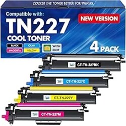 TN227 TN-227BK/C/M/Y High Yield Toner Cartridge 4 Pack TN-227 TN 227 223 | Compatible for Brother TN-223BK/C/M/Y TN223 MFC-L3770CDW HL-L3270CDW HL-L3290CDW MFC-L3750CDW HL-L3210CW MFC-L3710CW Printer