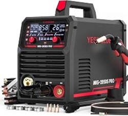 YESWELDER 205A MIG Welder, 110V/220V 5-In-1 MIG/Flux Core MIG/Spool Gun MIG/Lift TIG/Stick | clear digital display, efficient setup, synergic control, beginner friendly, auto repair, DIY jobs, metalworking