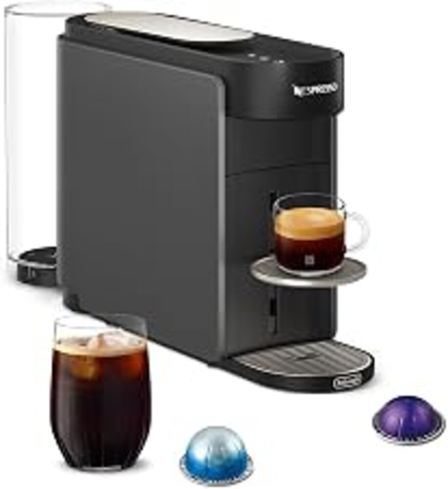 Nespresso Vertuo Up Coffee & Espresso Maker by De'Longhi, Grey | Graphite color coffee machine with 3 second start, 47 oz. multi-position water tank, iced coffee mode and app customization.