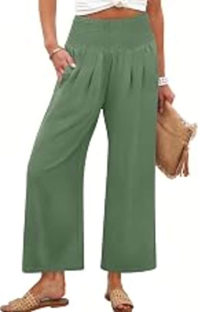 ANRABESS Womens Wide Leg Palazzo Pants with Pockets | Lightweight Breathable High Waisted Pants, Beach Vacation Flowy, Lounge & Casual Summer Trousers