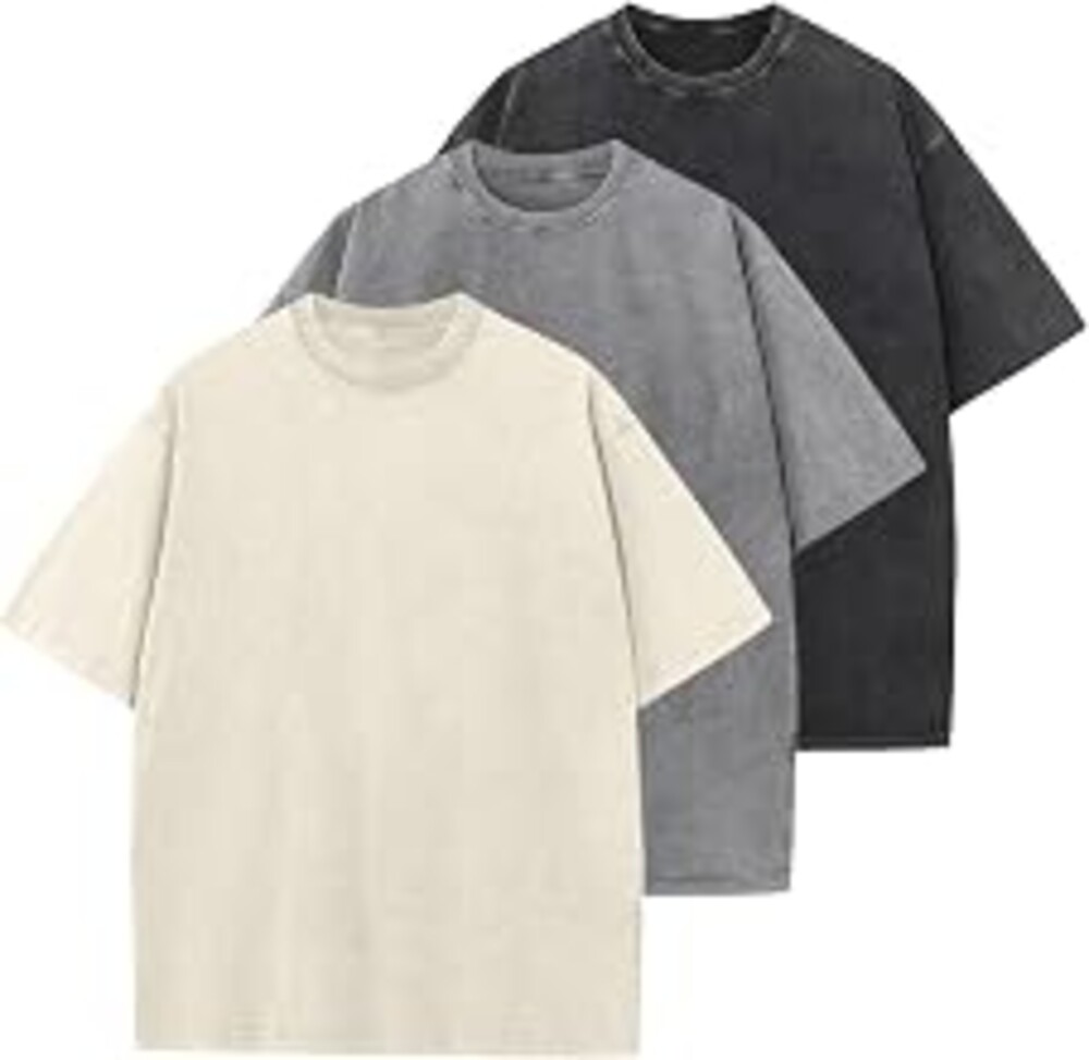 Men's Cotton T-Shirts Oversized Unisex Short Sleeves Casual Loose Wash Solid Basic Tee Tops