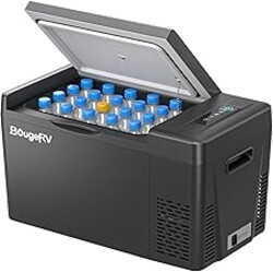 BougeRV 12v refrigerator 23 Quart, -8℉~50℉ Portable Freezer for Car, Black | No Ice Needed, Use as Fridge or Freezer, Fast 15-Min Cool to 32°F, 12/24V DC, 110V AC, Electric Cooler for Camping, Road Trip