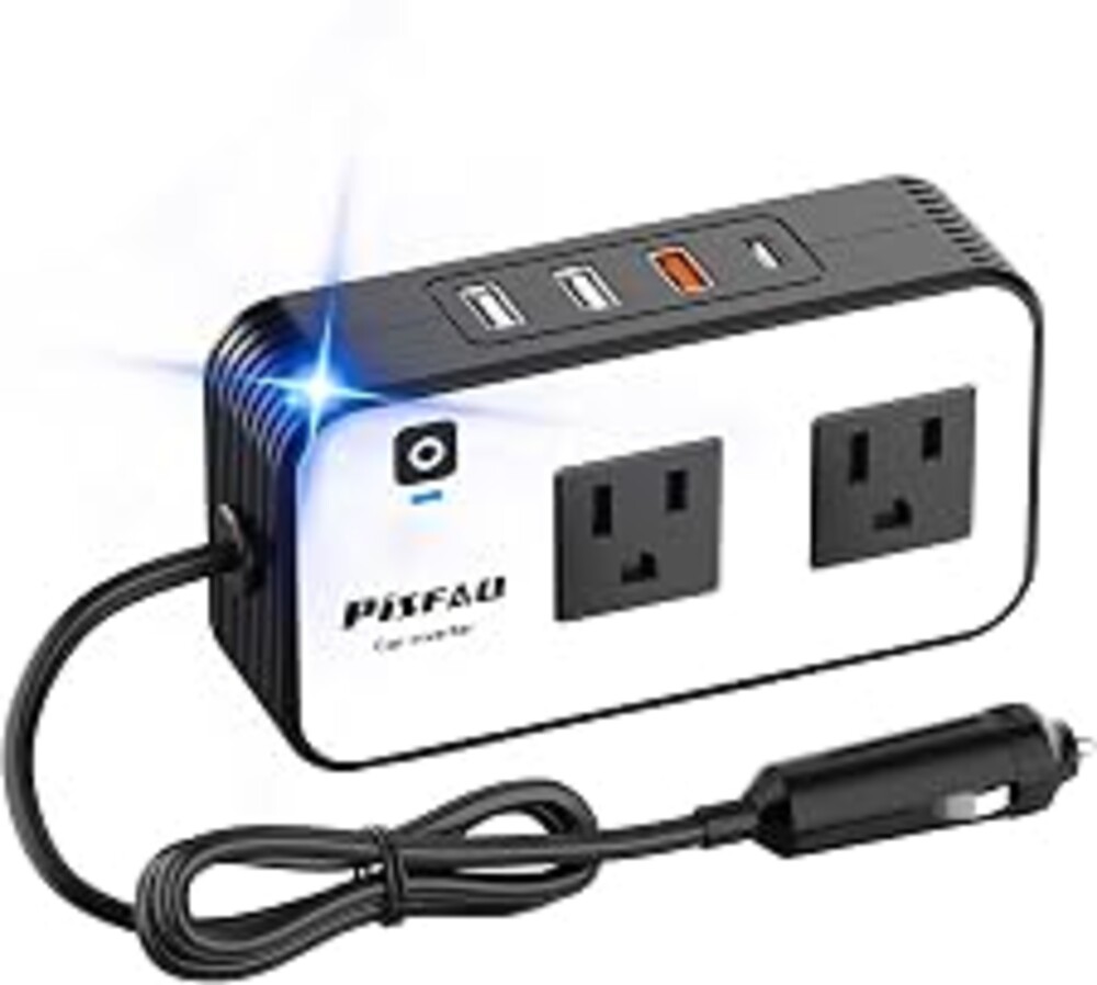 PiSFAU 200W Car Power Inverter - DC 12V to 110V AC Car Plug Adapter Outlet | Dual AC Outlet 4.8A 24W USB-A/C, Portable Cigarette Lighter Charger for Laptop/Camping/Road Trip Essential/Vehicle Accessorie