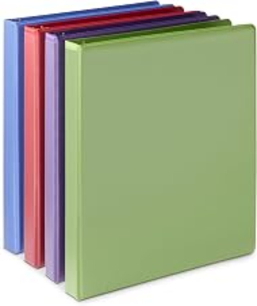 Amazon Basics Economy 3 Ring Binder, 1/2 Inch D-Ring, Easy Lock and Release, Holds up to 120 Sheets, 2 Pockets, Assorted Colors, 4-Pack