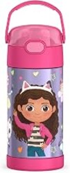 THERMOS FUNTAINER Water Bottle with Straw, 12oz, Gabby’s Dollhouse | Kids Stainless Steel Insulated Water Bottle, Keeps Drinks Cold Longer for School & Play, BPA-Free
