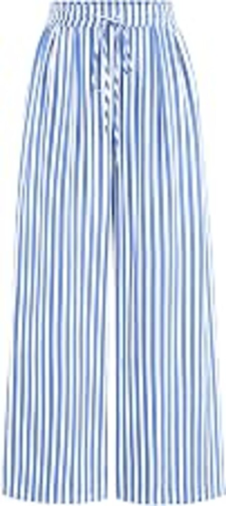 PRETTYGARDEN Womens Pants Elastic Waist Striped Lightweight Palazzo Pant | Casual Lounge Wide Leg Pants Woman with Pockets, Floral Print, Gingham Textured Cute Pants, Drawstring, Flowy Summer Outfits